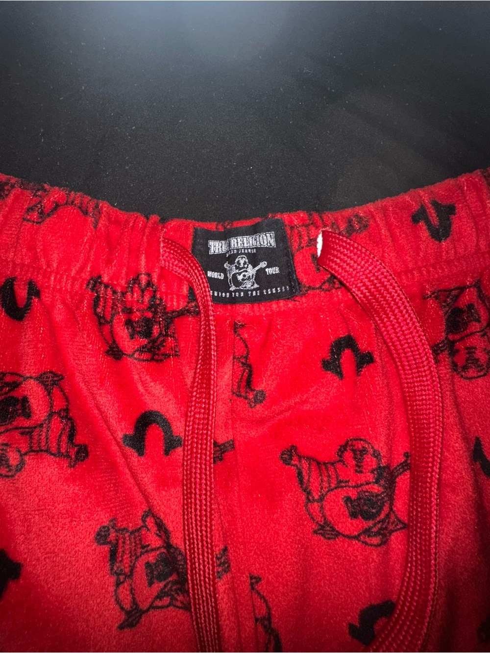 True Religion Red Lounge Pants with Black Logo Print